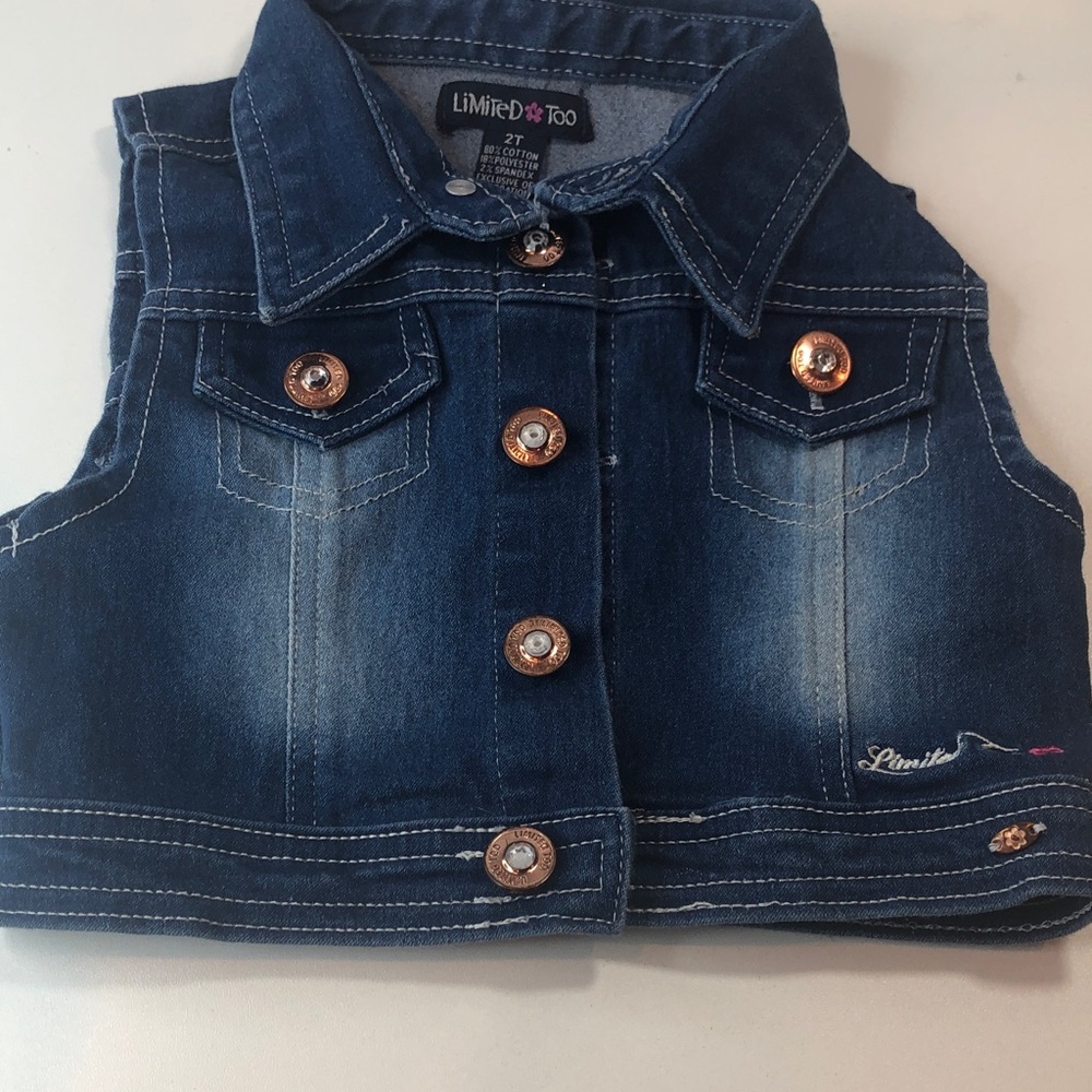 Limited Too Kids Blue Denim Vest Front Buttons Copper Accents Little Girl 2T